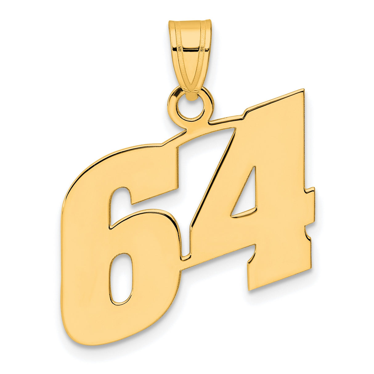 Polished Block Number 64 Charm Pendant in Real 14k Yellow Gold