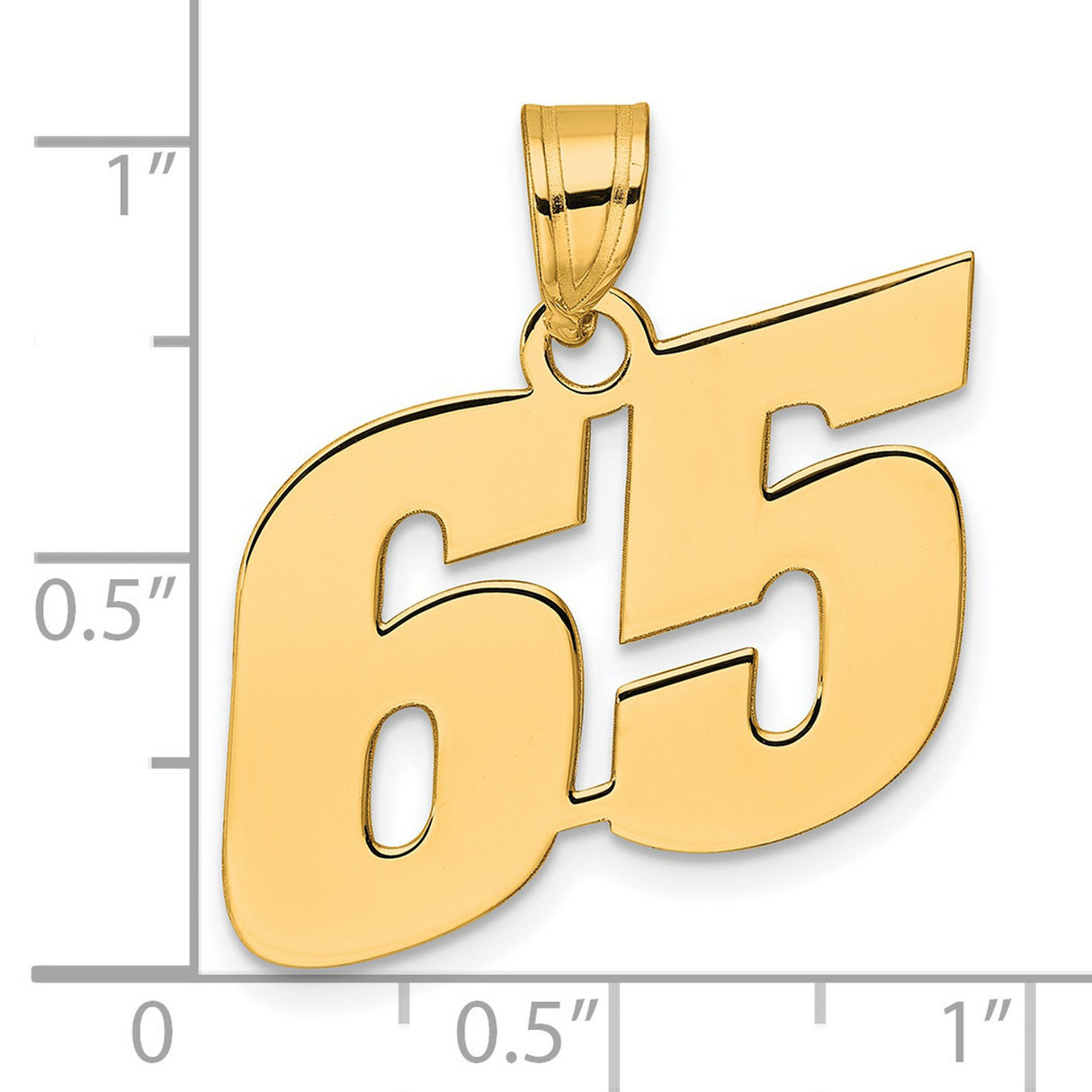 Polished Block Number 65 Charm Pendant in Real 14k Yellow Gold