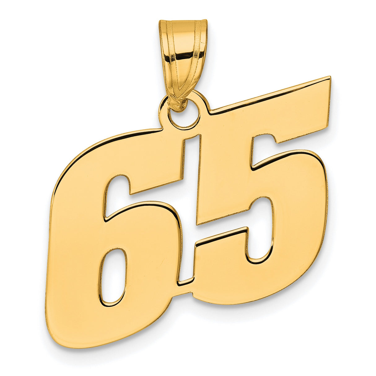 Polished Block Number 65 Charm Pendant in Real 14k Yellow Gold