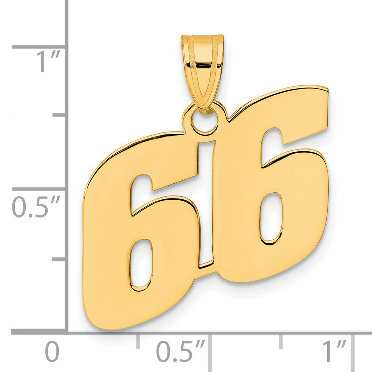 Polished Block Number 66 Charm Pendant in Real 14k Yellow Gold