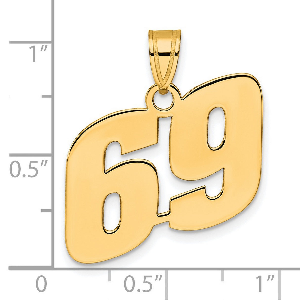 14k Yellow Gold Number 69 Pendant, Bold Polished Block Design for Men or Unisex