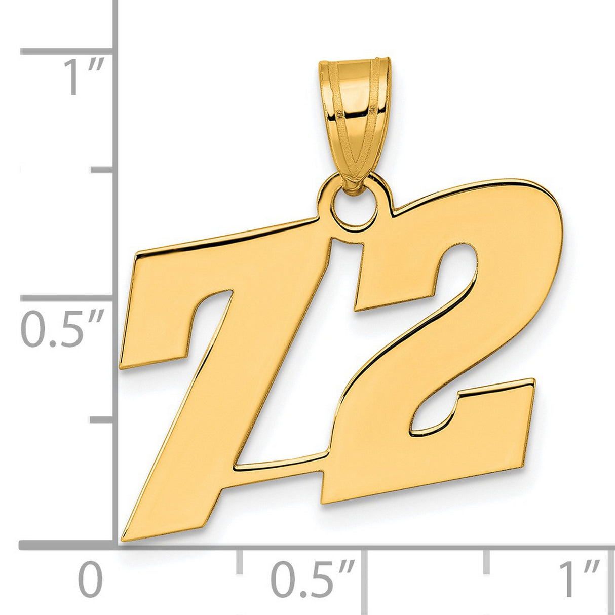 Polished Block Number 72 Charm Pendant in Real 14k Yellow Gold