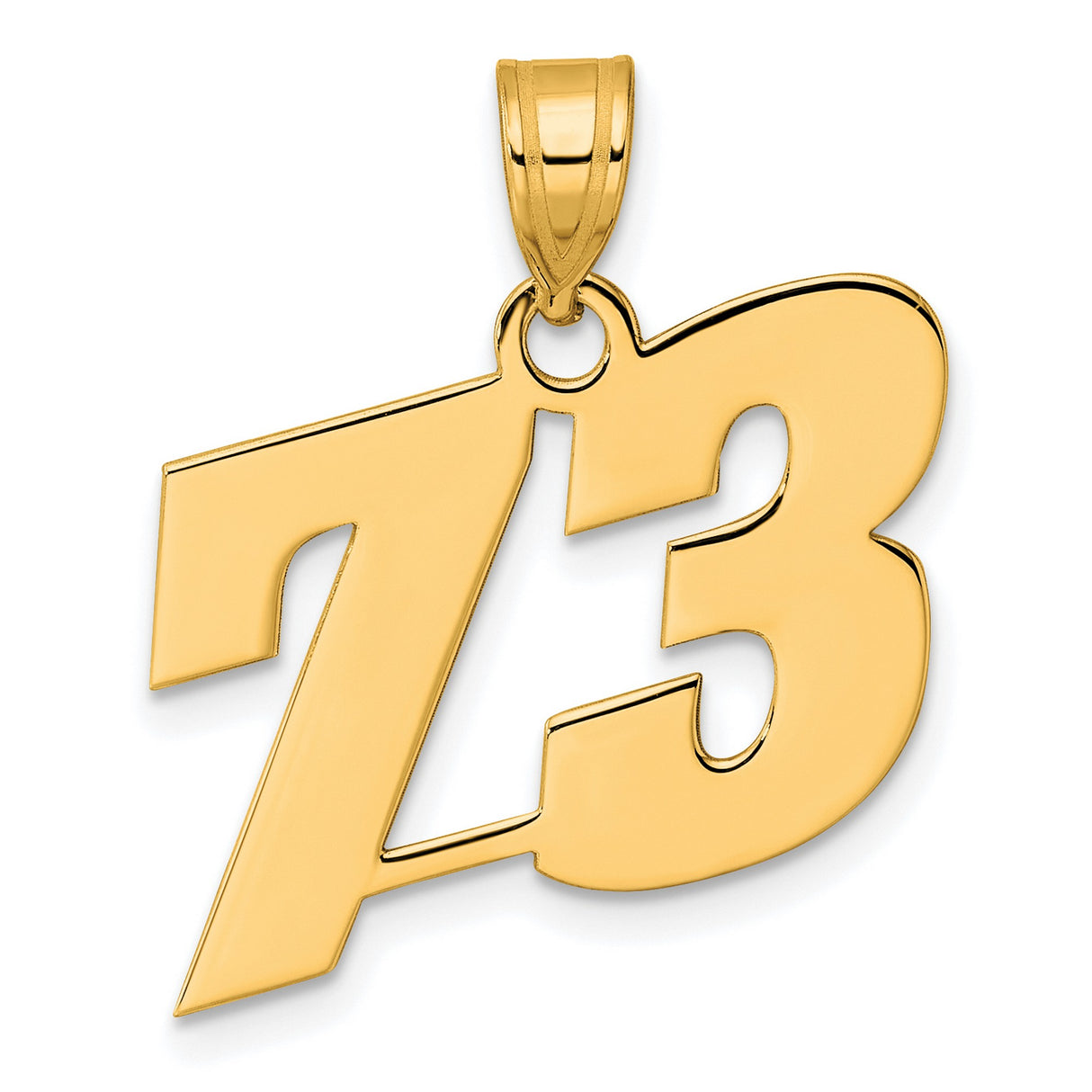 Polished Block Number 73 Charm Pendant in Real 14k Yellow Gold