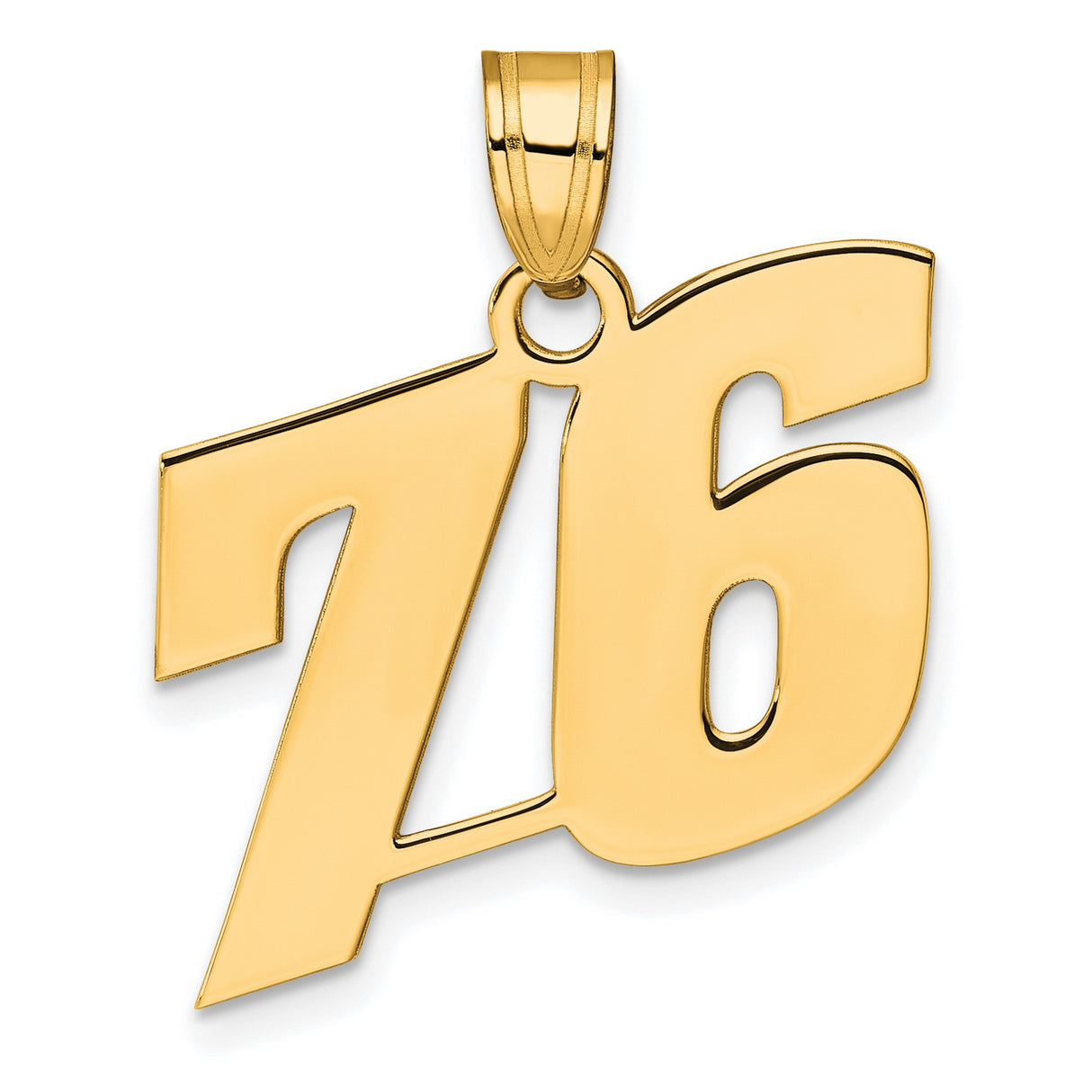 Polished Block Number 76 Charm Pendant in Real 14k Yellow Gold