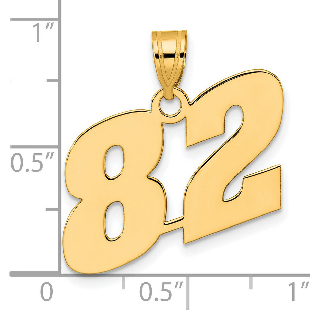 Polished Block Number 82 Charm Pendant in Real 14k Yellow Gold