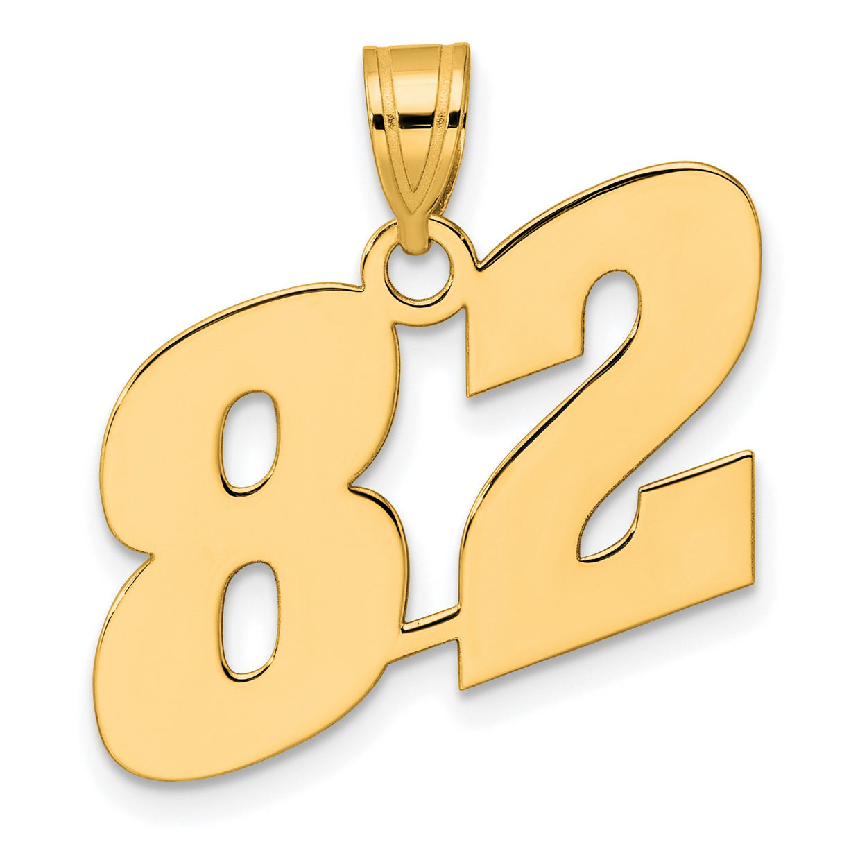 Polished Block Number 82 Charm Pendant in Real 14k Yellow Gold