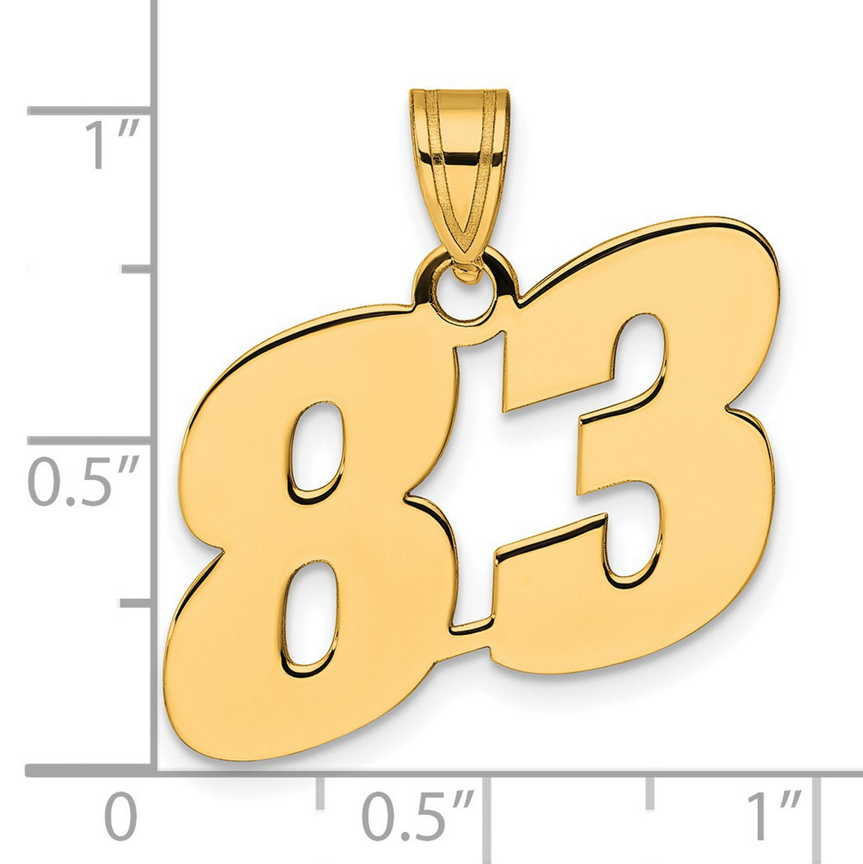 Polished Block Number 83 Charm Pendant in Real 14k Yellow Gold