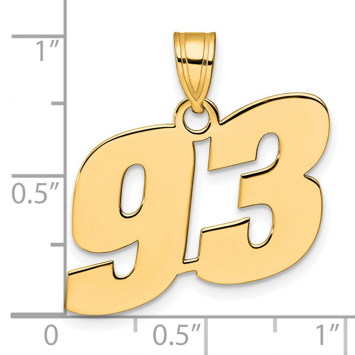 Polished Block Number 93 Charm Pendant in Real 14k Yellow Gold