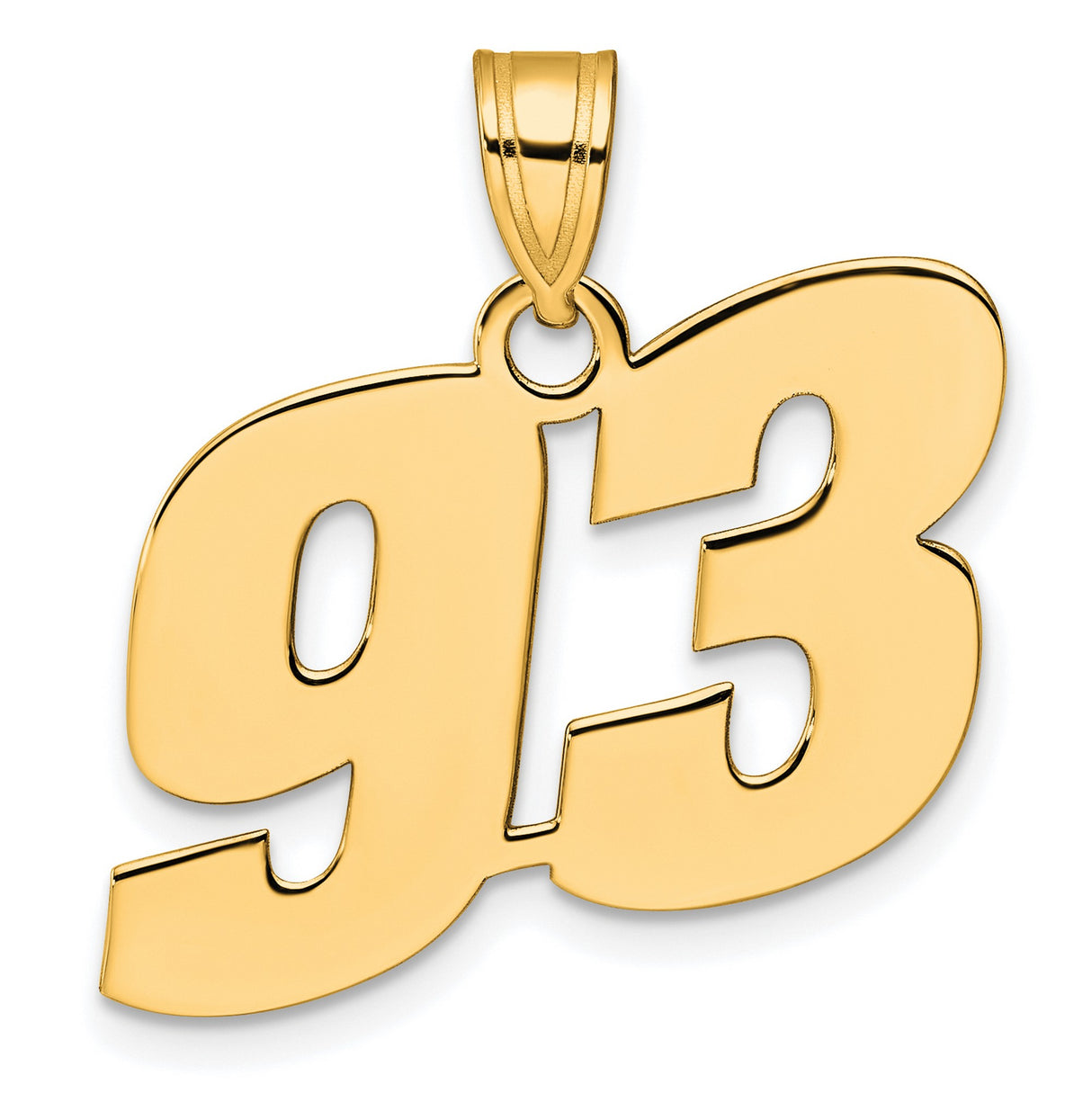 Polished Block Number 93 Charm Pendant in Real 14k Yellow Gold