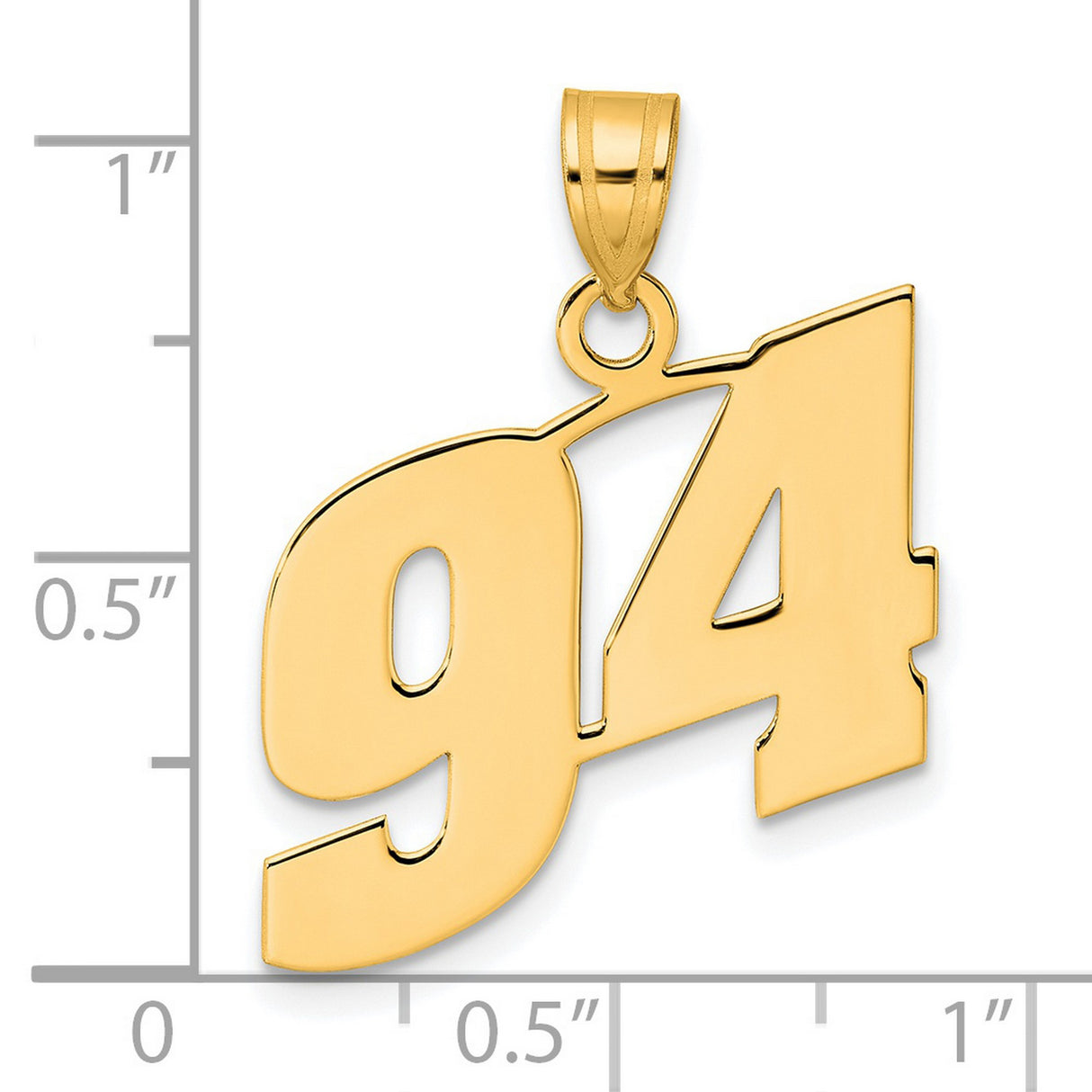 Polished Block Number 94 Charm Pendant in Real 14k Yellow Gold