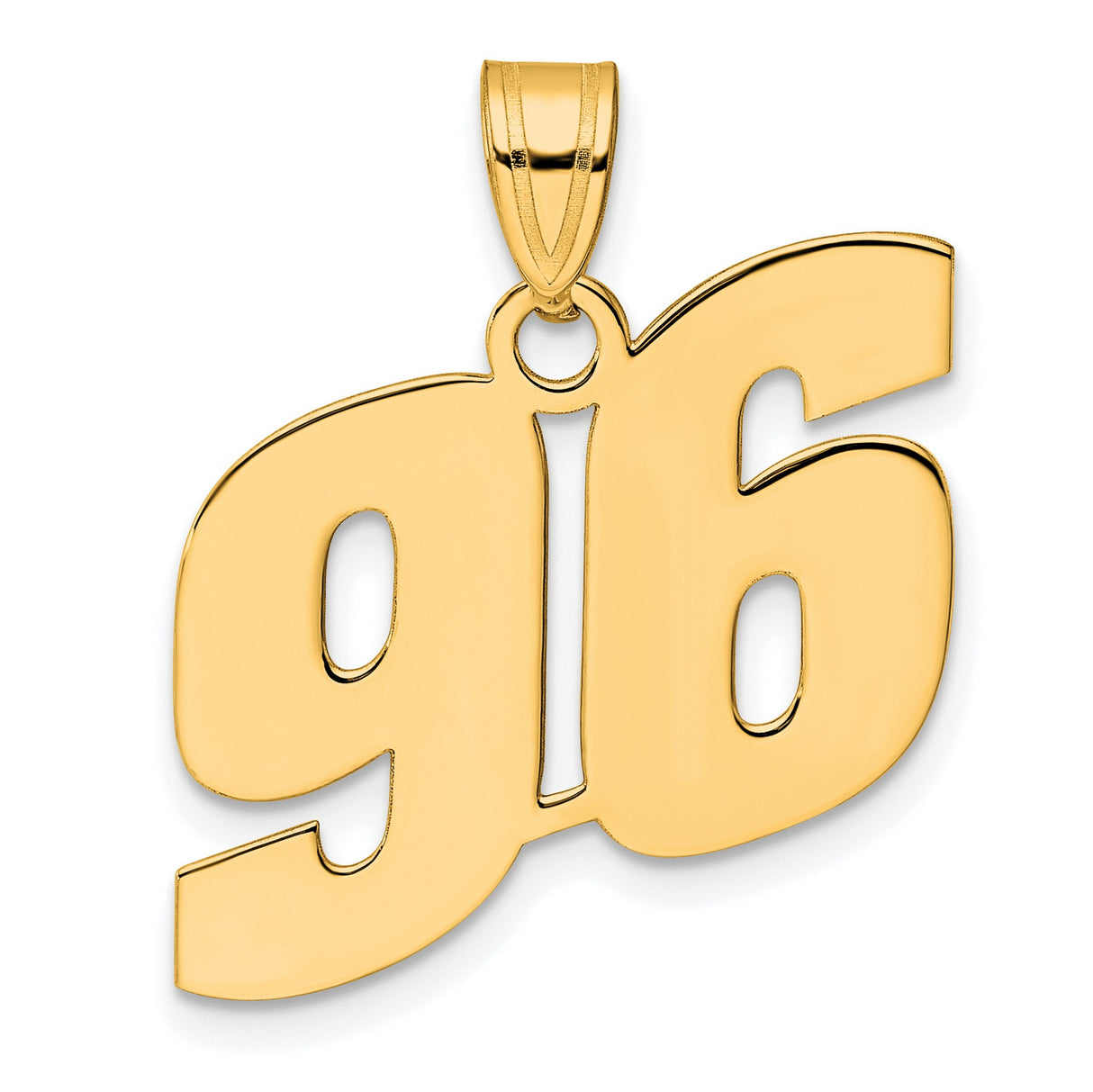 Polished Block Number 96 Charm Pendant in Real 14k Yellow Gold