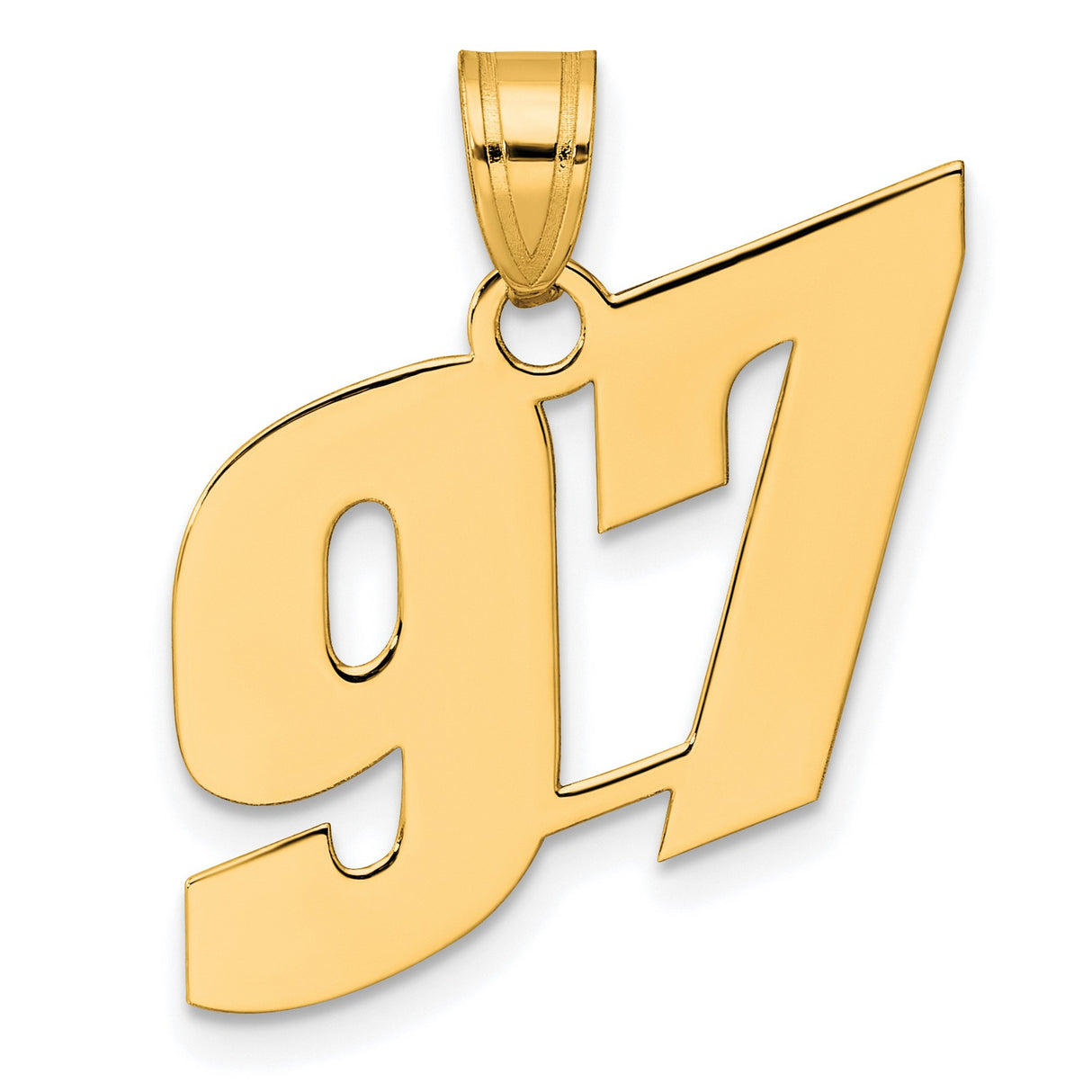 Polished Block Number 97 Charm Pendant in Real 14k Yellow Gold
