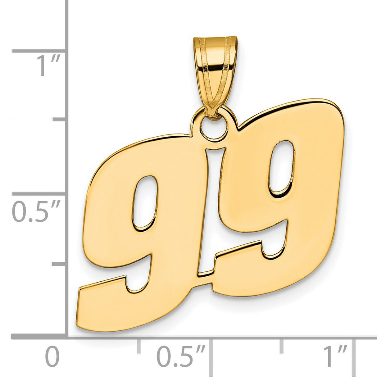 Polished Block Number 99 Charm Pendant in Real 14k Yellow Gold