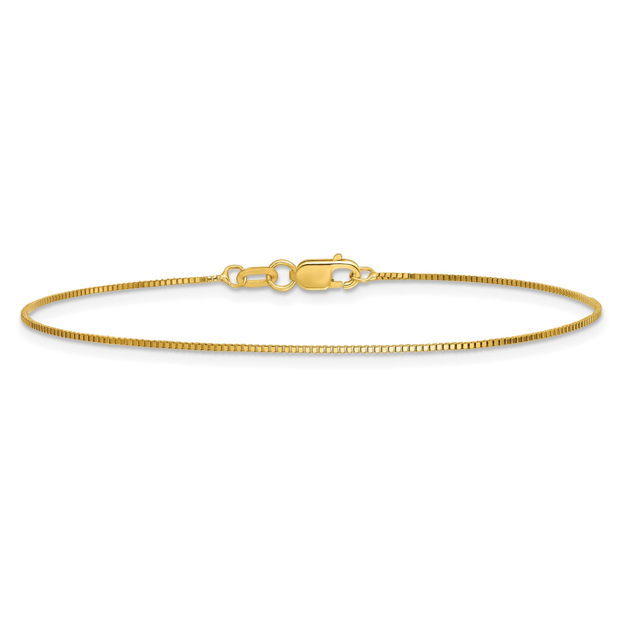 14K Yellow Gold 0.7 mm Box Chain Bracelet, Polished detail view