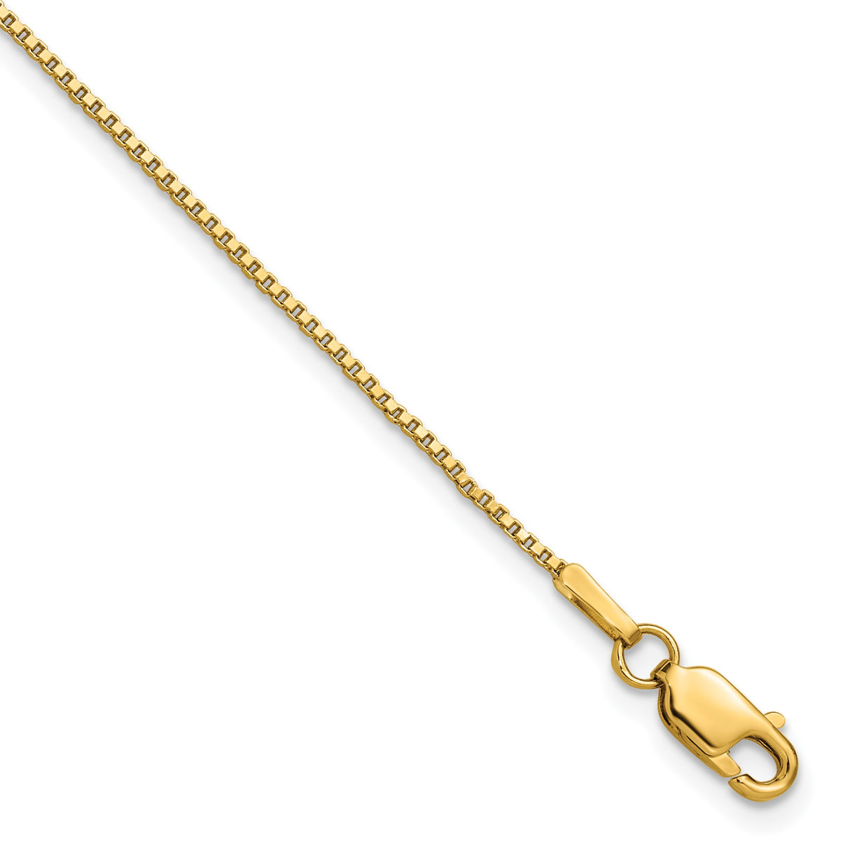 14K Yellow Gold 1 mm Box Chain Bracelet, Polished detail view