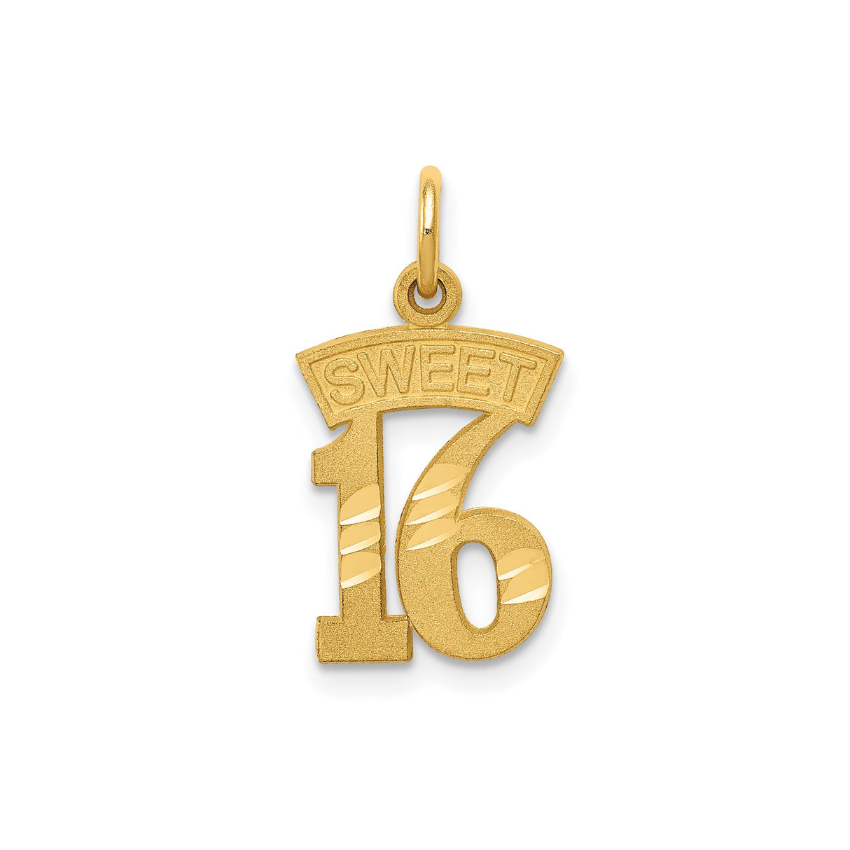 14k Yellow Gold Sweet Sixteen Pendant Charm with Bold Striped Number Design