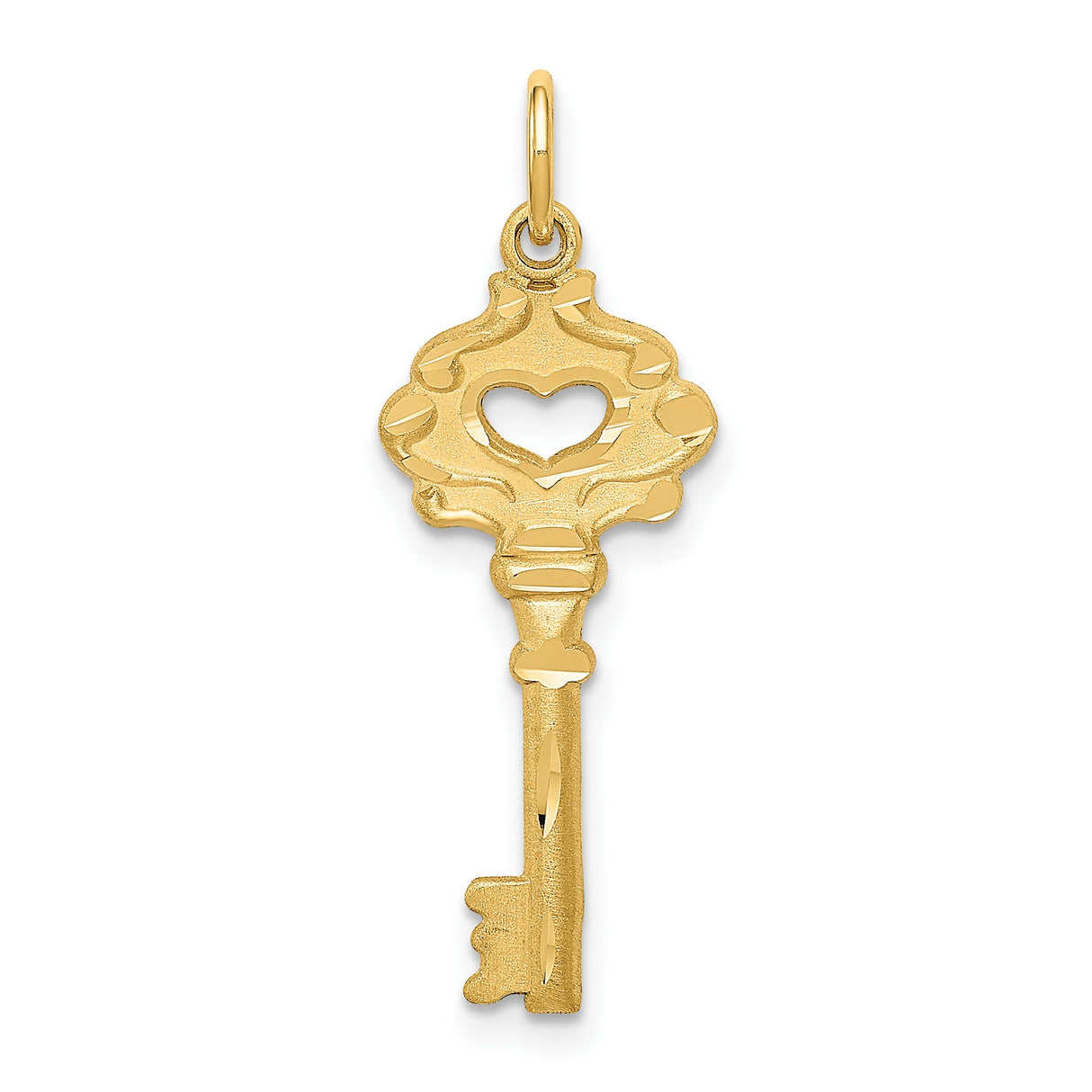 14k Yellow Gold Key Pendant with Heart Cutout, Symbolic Love and Trust Charm for Women