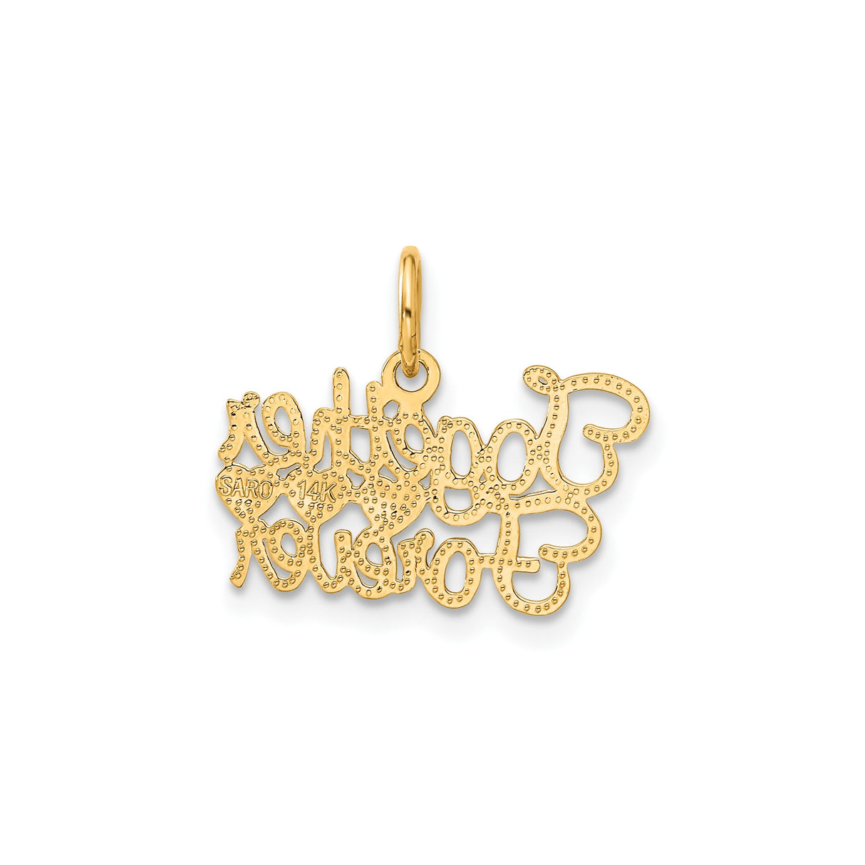 14k Yellow Gold Pendant with Three Heart Design, Together Forever Script, Romantic Love Charm