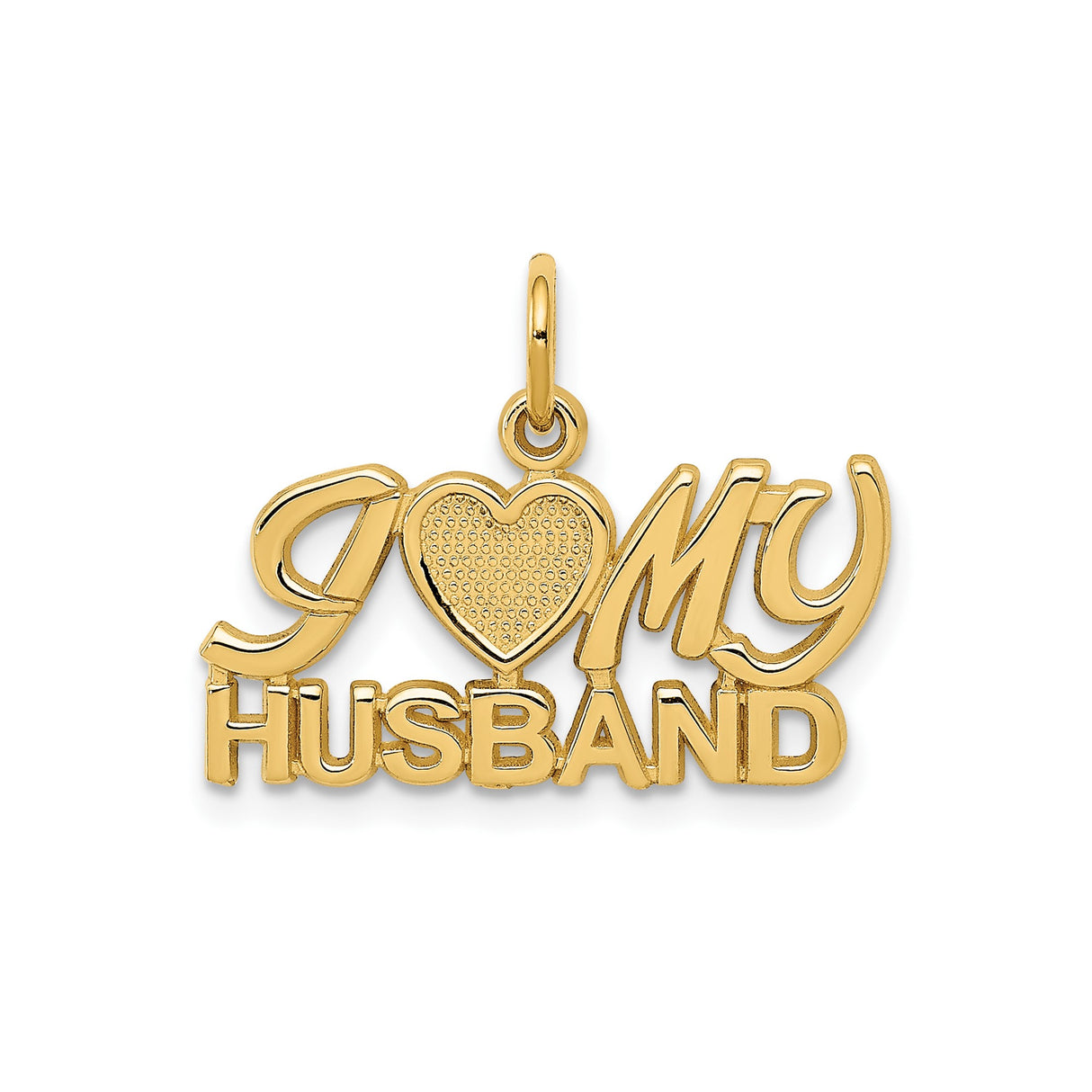 14k Yellow Gold Heart Pendant with I Love My Husband Bold Lettering, Romantic Jewelry for Women