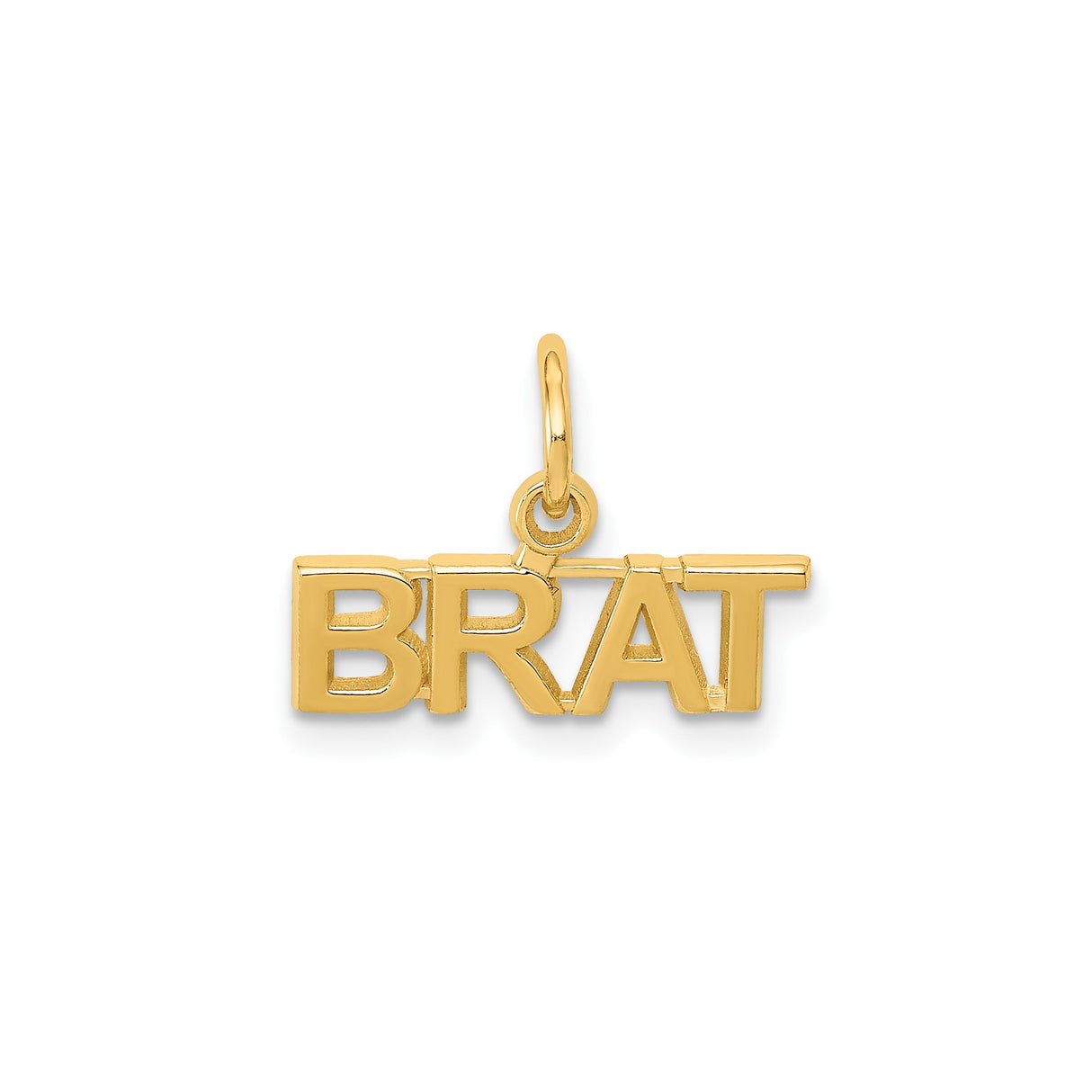 14k Yellow Gold Brat Pendant Charm with Block Lettering, Bold Statement Design