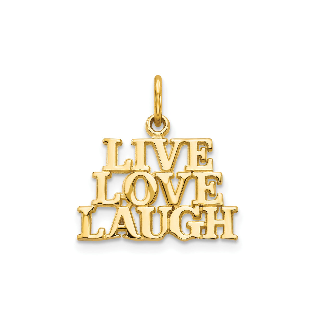 14k Yellow Gold Pendant with Live Love Laugh Inspirational Phrase Charm for Women