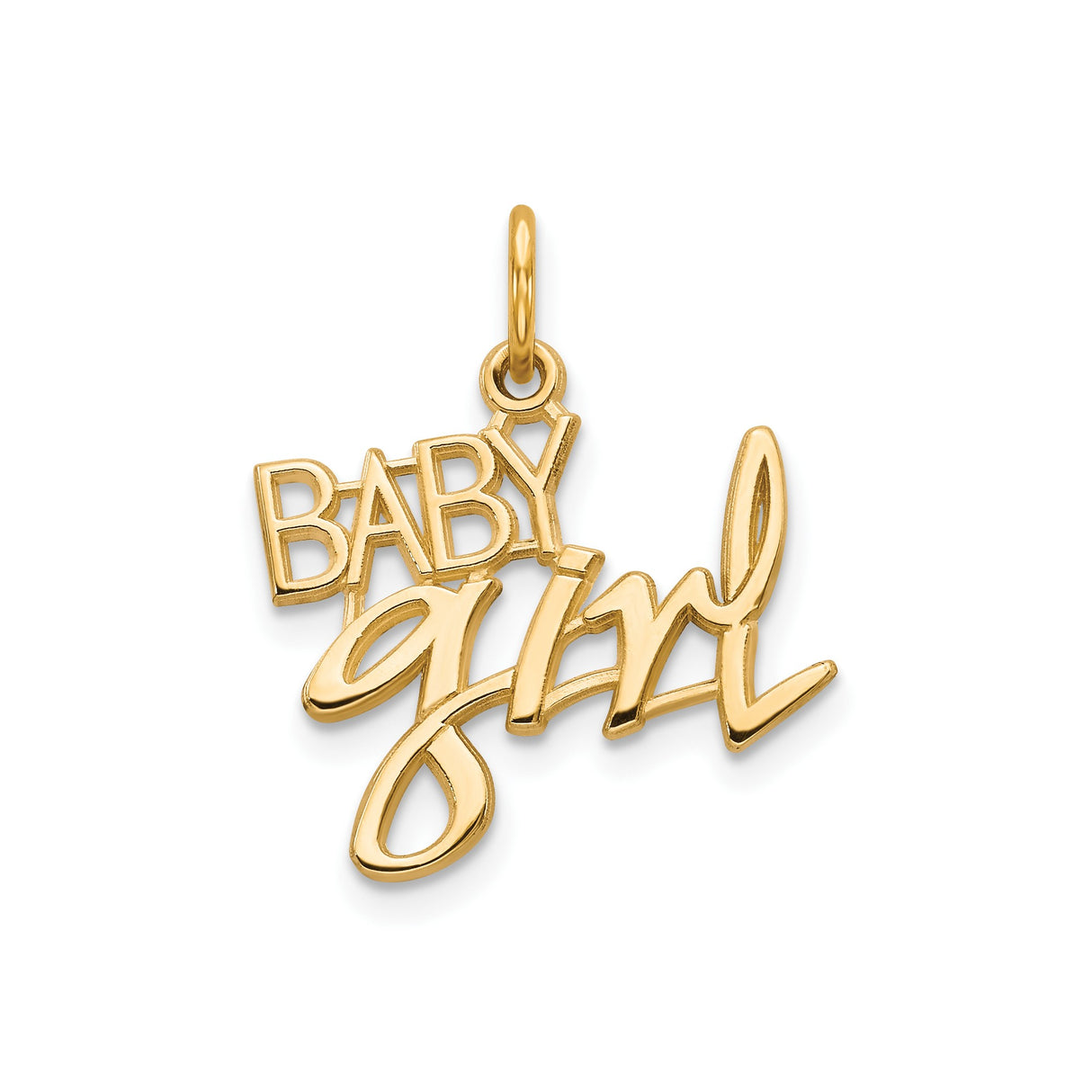 14k Yellow Gold Baby Girl Pendant Charm with Script Lettering, Sentimental Keepsake Jewelry