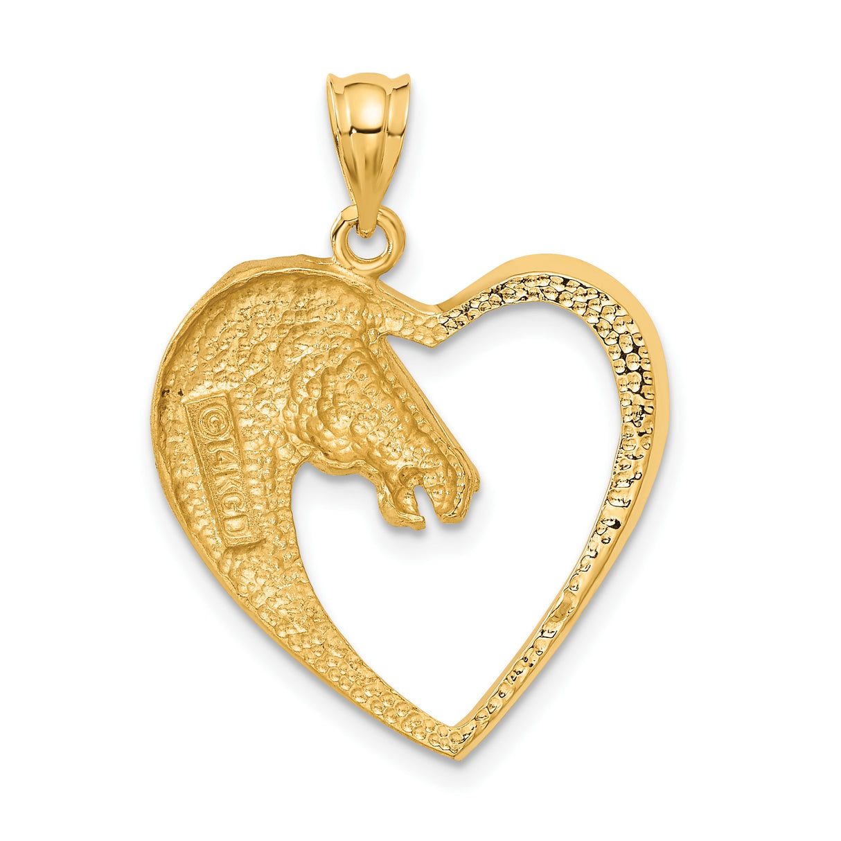 14k Yellow Gold Heart Horse Head Pendant with Detailed Equine Design for Women