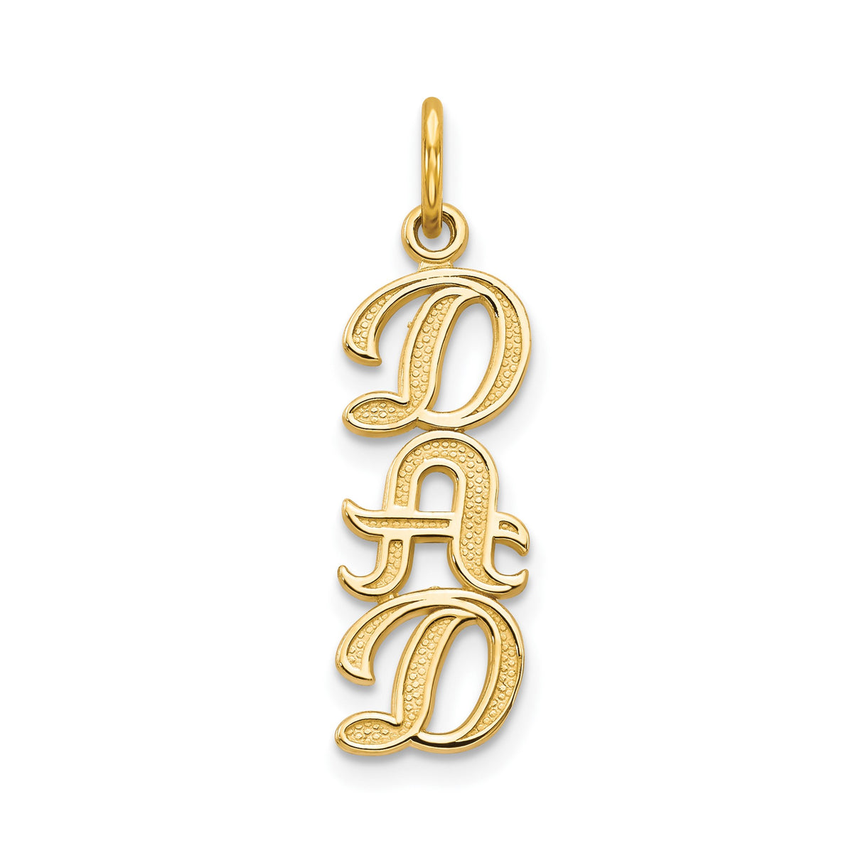 14k Yellow Gold Dad Pendant, Vertical Letter Charm with Textured Design for Men