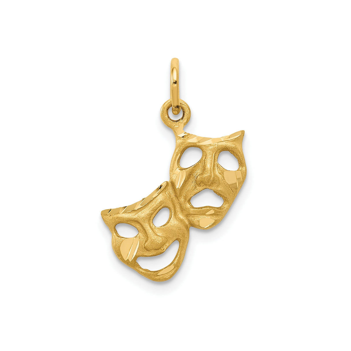 14k Yellow Gold Theater Mask Pendant, Comedy and Tragedy Drama Jewelry