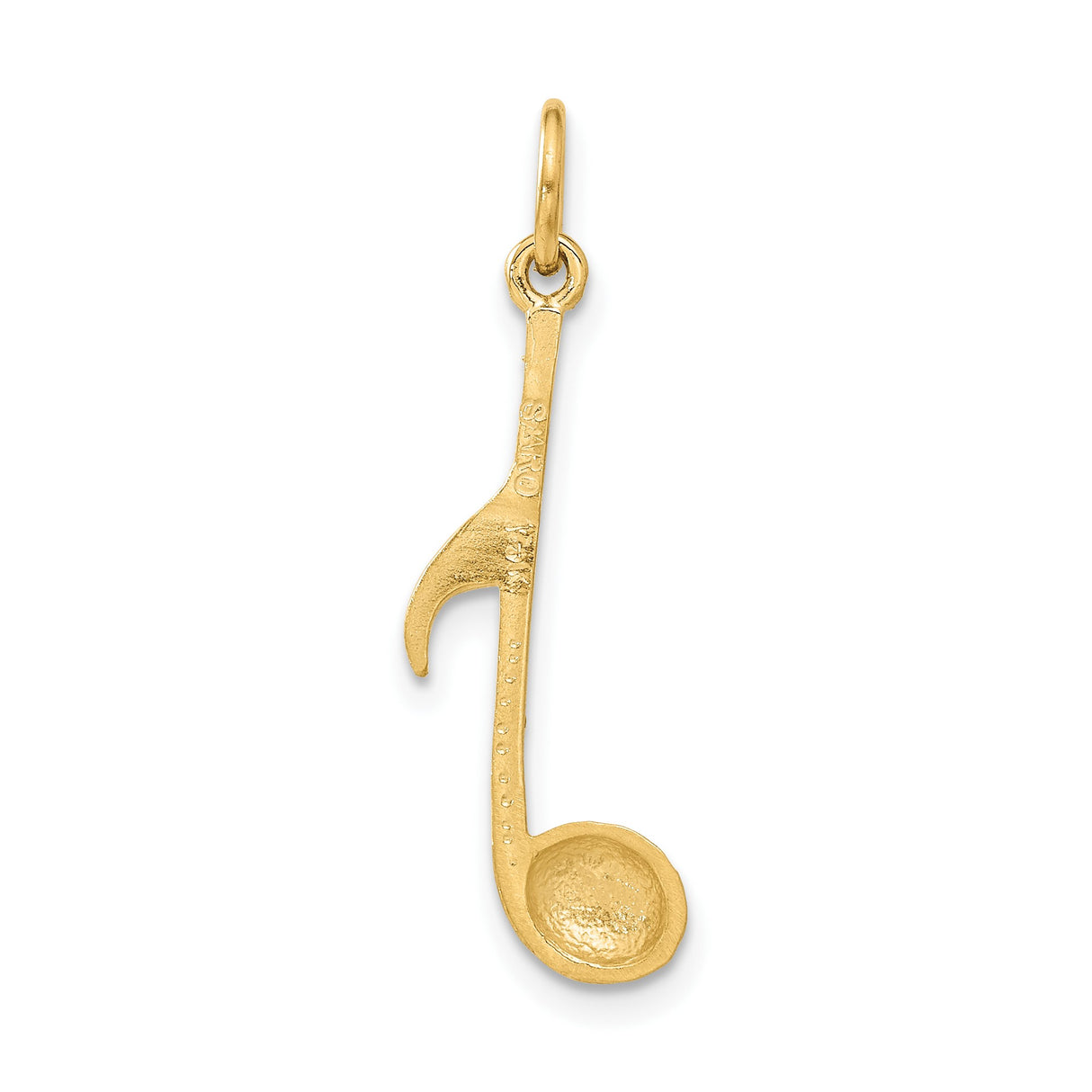 14k Yellow Gold Music Note Pendant, Textured Eighth Note Design Charm for Musicians