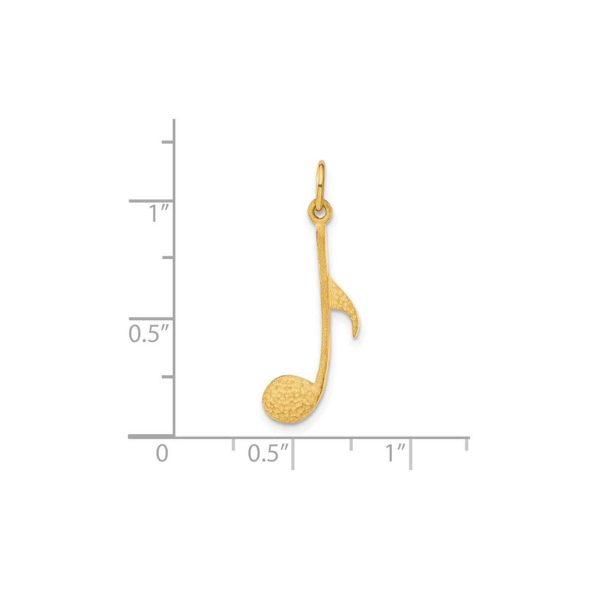 14k Yellow Gold Music Note Pendant, Textured Eighth Note Design Charm for Musicians