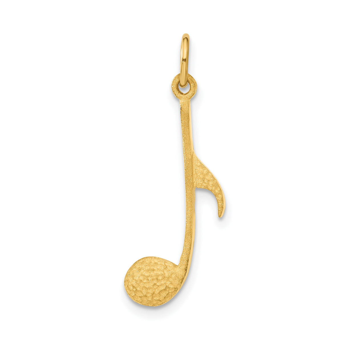 14k Yellow Gold Music Note Pendant, Textured Eighth Note Design Charm for Musicians