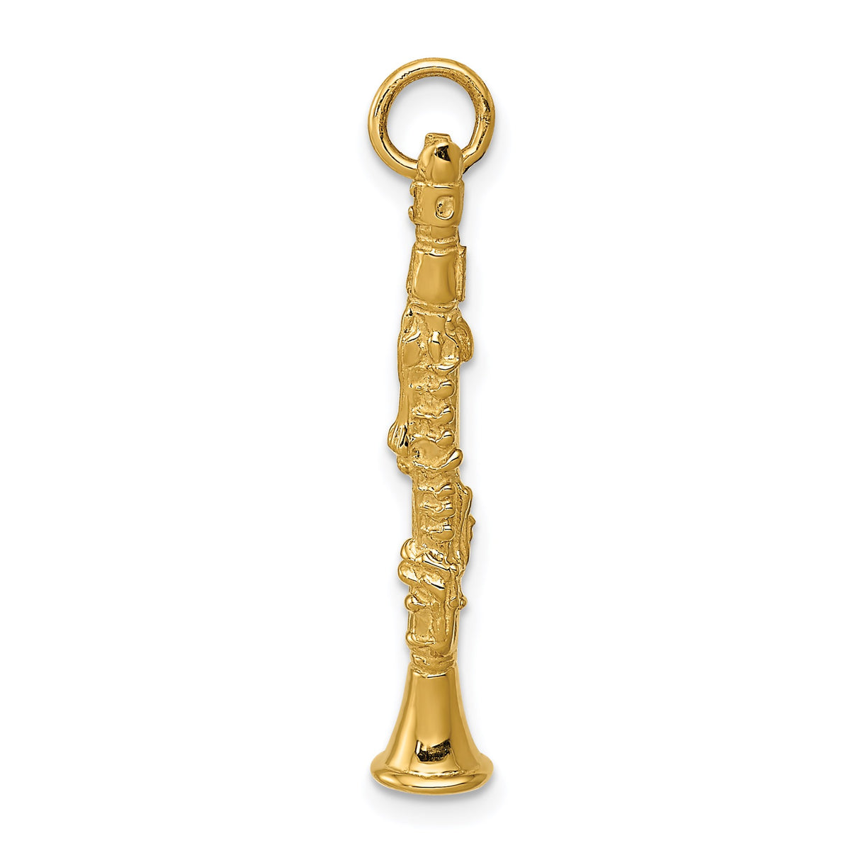 14k Yellow Gold Clarinet Pendant Charm, Realistic Musical Instrument Design for Musicians and Music Lovers