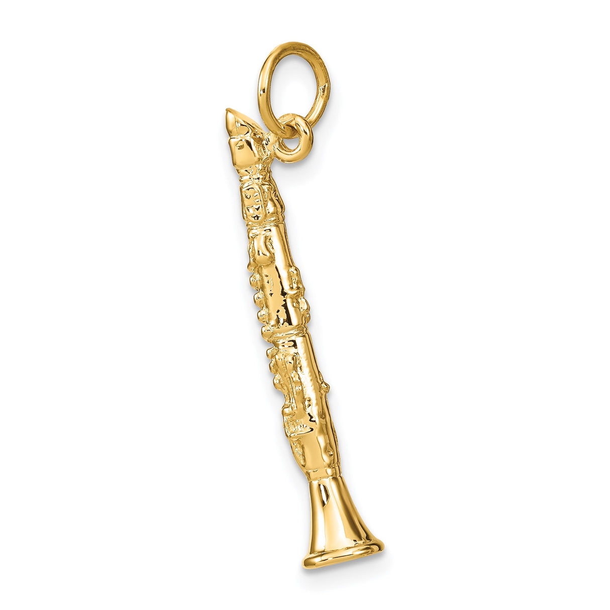 14k Yellow Gold Clarinet Pendant Charm, Realistic Musical Instrument Design for Musicians and Music Lovers