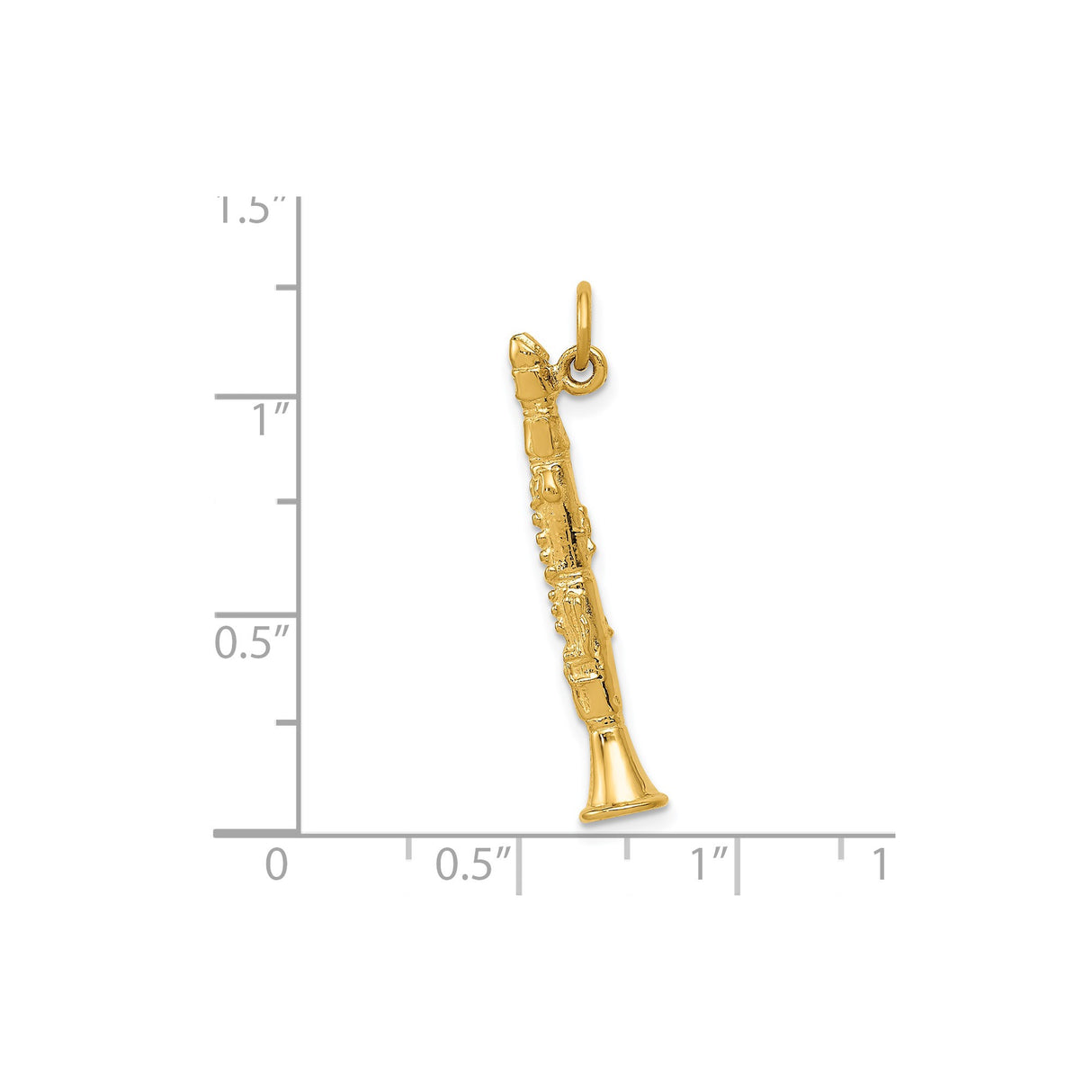 14k Yellow Gold Clarinet Pendant Charm, Realistic Musical Instrument Design for Musicians and Music Lovers
