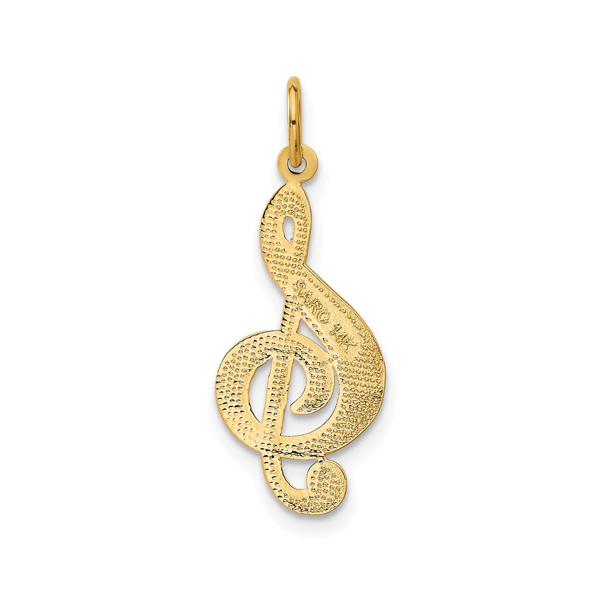 14k Yellow Gold Treble Clef Pendant with Detailed Musical Note Engravings