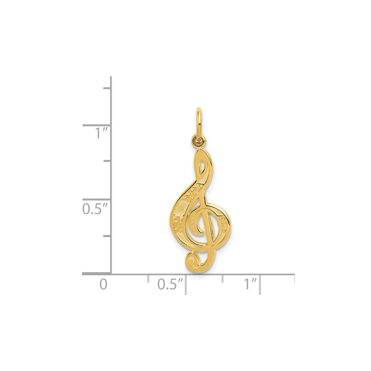 14k Yellow Gold Treble Clef Pendant with Detailed Musical Note Engravings