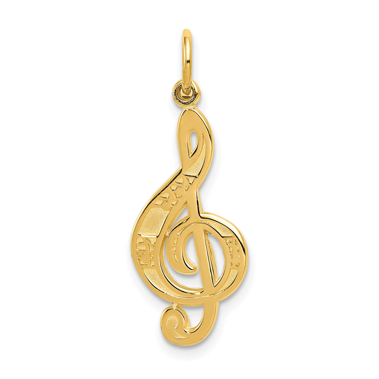 14k Yellow Gold Treble Clef Pendant with Detailed Musical Note Engravings