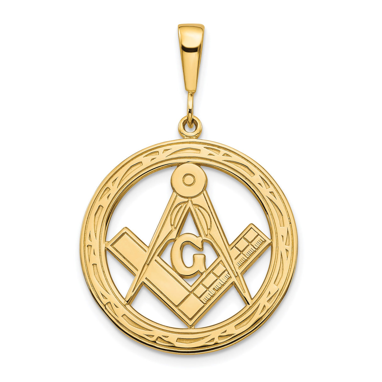14k Yellow Gold Masonic Pendant with Square and Compass G Symbol, Unisex Freemason Medallion