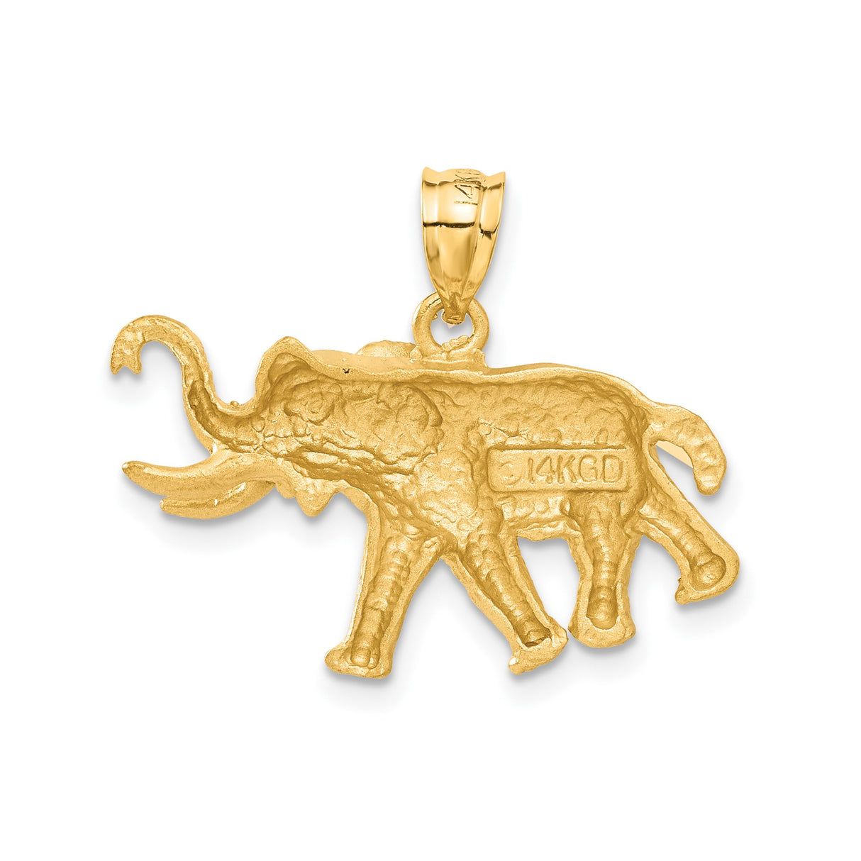 14k Yellow Gold Elephant Pendant with Raised Trunk Symbolizing Strength, Wisdom, and Luck