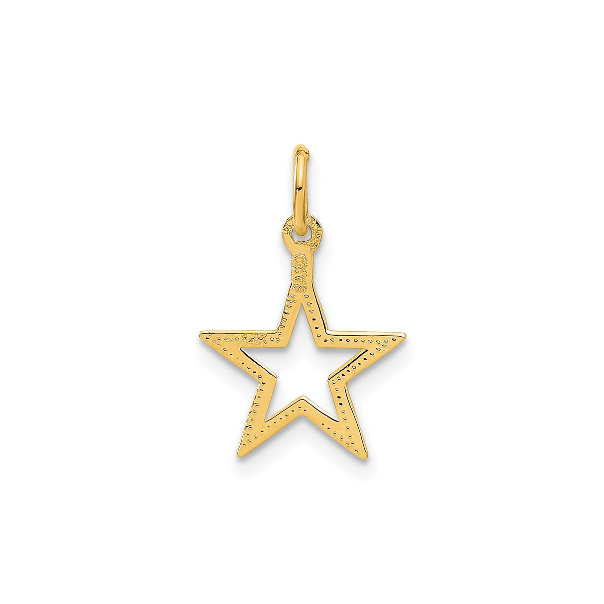 14k Yellow Gold Star Pendant, Five-Point Open Star Charm with Polished and Textured Finish
