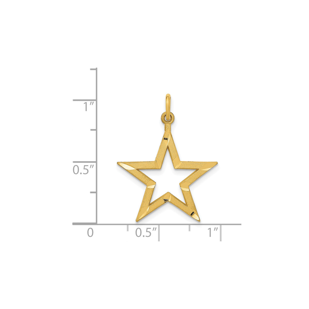 14k Yellow Gold Open Star Pendant, Textured and Polished Five-Point Design Charm