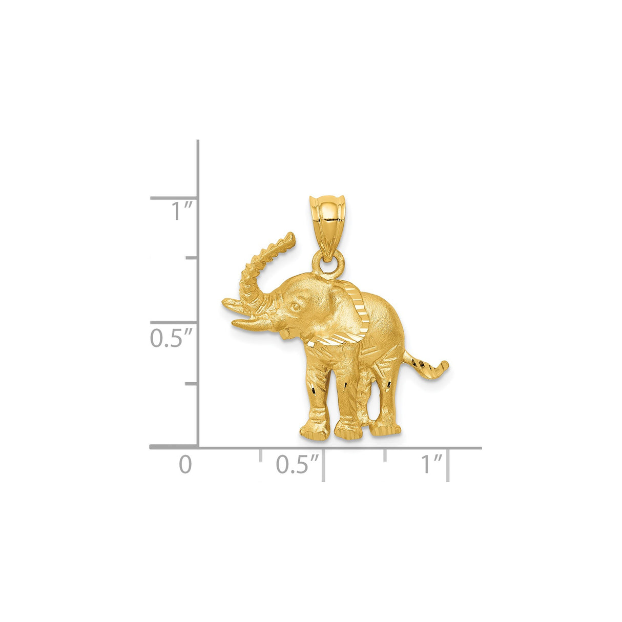 14k Yellow Gold Elephant Pendant, Raised Trunk Symbol of Strength and Wisdom, Unisex Totem Charm