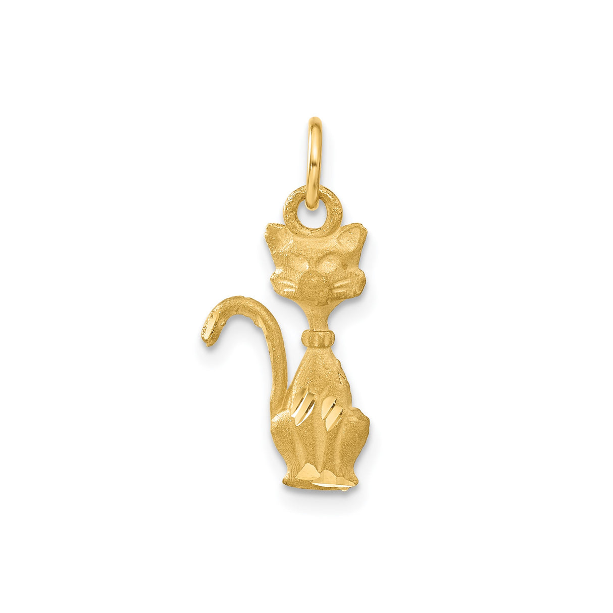 14k Yellow Gold Cat Charm Pendant with Stylized Sitting Cat Design for Women