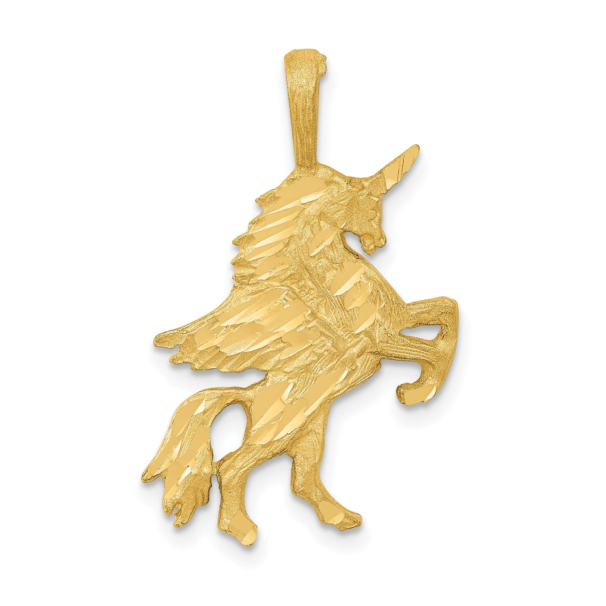14k Yellow Gold Unicorn Pendant with Wings, Rearing Mythical Creature Design