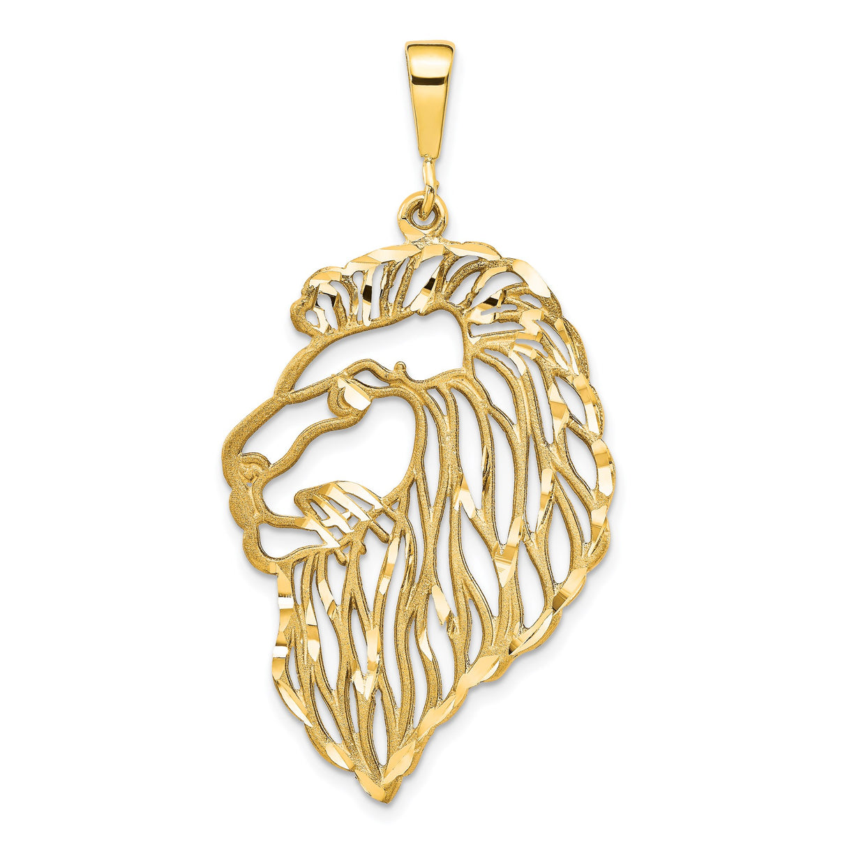 14k Yellow Gold Lion Head Pendant, Openwork Bold Medallion with Filigree Detailing