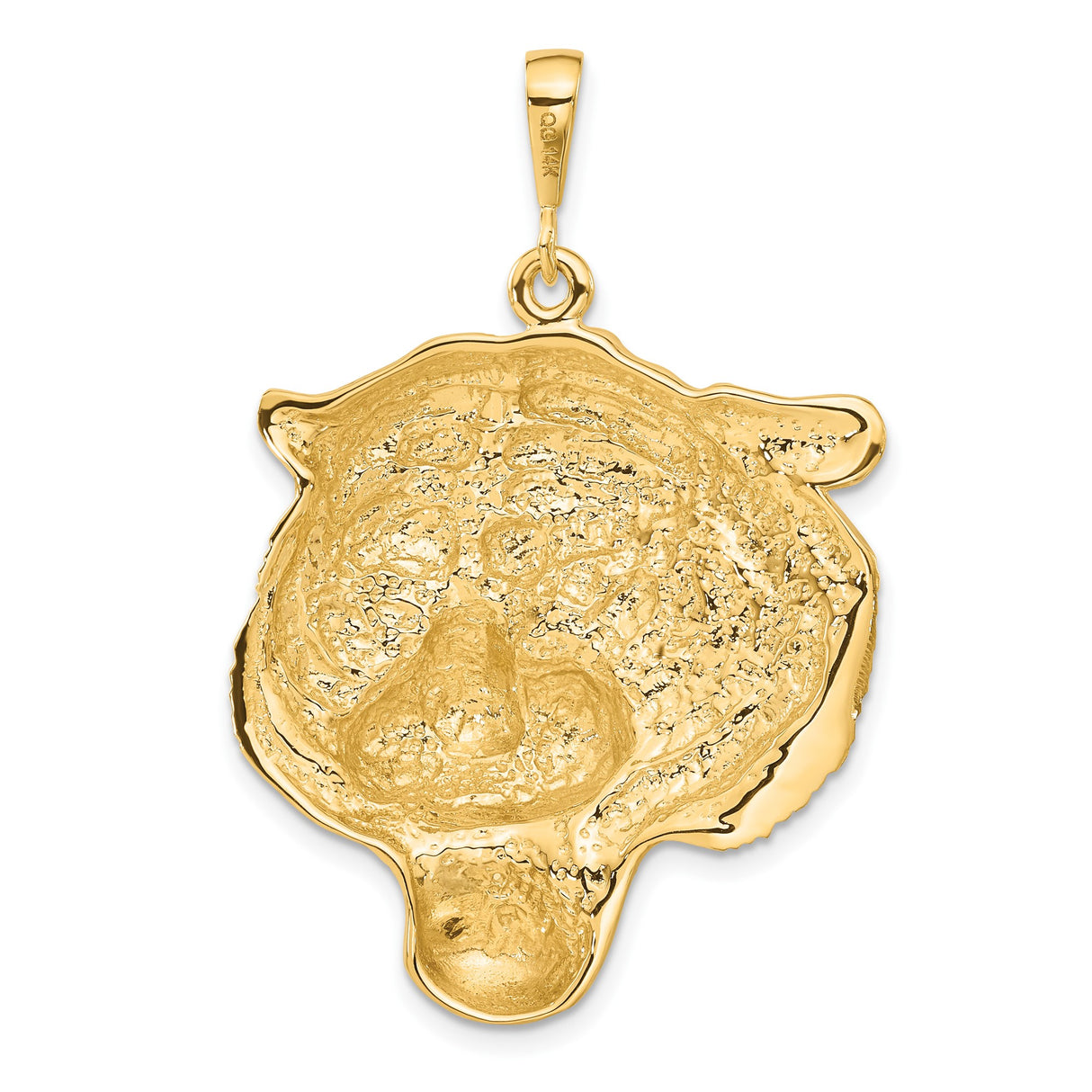 14k Yellow Gold Tiger Head Pendant, Textured Jungle Motif for Men and Unisex Wear