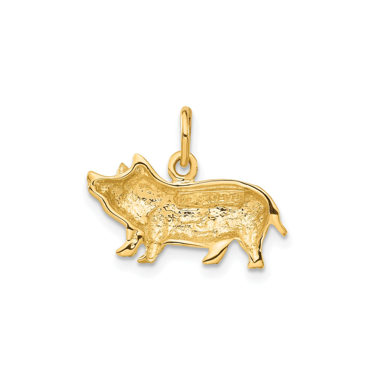 14k Yellow Gold Pig Pendant with Satin Finish, Detailed Hog Silhouette, Zodiac Talisman of Luck