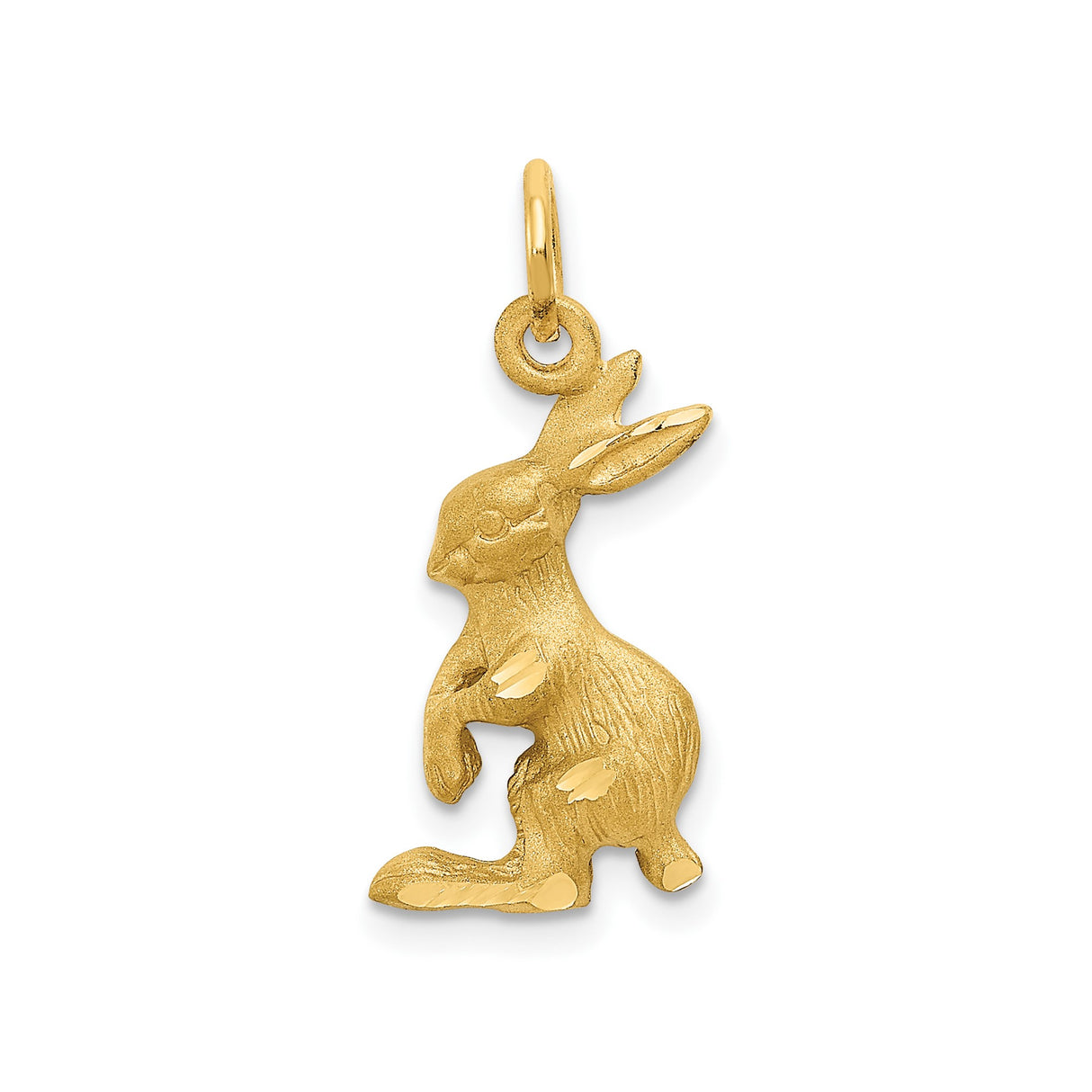 14k Yellow Gold Rabbit Charm Pendant with Satin and Polished Finish, Nature-Inspired Bunny Jewelry