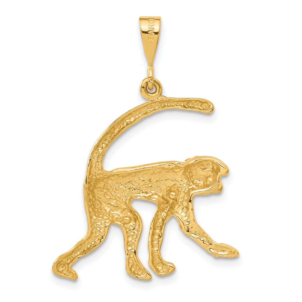 14k Yellow Gold Monkey Pendant, Textured Animal Charm, Zodiac Jewelry for Men and Women